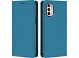 Custodia Per Motorola Moto G41 / Moto G31, Flip Cover In Finto Cuoio Antiurto Magnetica Con Supporto Blu