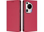 Custodia Per Telefono Cellulare Per Huawei Pura 70 Ultra, Flip Cover In Finto Cuoio Antiurto Magnetica Con Supporto Rosso