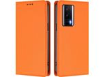 Custodia Per Xiaomi Poco F5 Pro/Redmi K60/K60 Pro, Flip Cover In Finto Cuoio Antiurto Magnetica Con Supporto Arancione