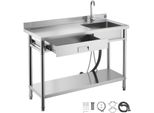 Lavello Vevor In Acciaio Inox (120 X 50 X 94 Cm), Monovasca Con Rubinetto E Cassetto, Lavello Da Cucina Per Garage Ristorante Lavanderia, Lavello Da Esterno Con Piano Di Lavoro (A Sinistra)