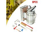 Attrezzi Per L'apicoltura - Set Di 8 Pezzi - Affumicatore Per Api In Acciaio Inox - Cattura Regine - Forcella Per Disopercolare - 1,55 Kg - Bianco