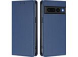Custodia Per Google Pixel 7 Pro, Flip Cover In Finto Cuoio Antiurto Magnetica Con Supporto Blu Scuro