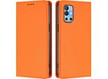 Custodia In Pelle Per Oneplus 8T /Oneplus 9R, Custodia Magnetica In Finto Cuoio Con Supporto Arancione