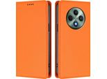 Custodia In Pelle Per Oppo Reno12 F 5G/Reno12 F 4G, Custodia Flip Magnetica In Finto Cuoio Con Supporto Arancione