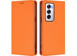 Custodia Per Oppo Reno12 5G, Custodia Magnetica Antiurto Con Supporto In Finto Cuoio Flip Cover Arancione