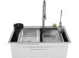 Lavello Da Cucina - Lavello Da Incasso Con Doppia Vasca - Acciaio Inox 316 - 75 X 35 X 21 Cm - Con Rubinetto - Rettangolare - 1 Foro - Argento