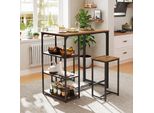 Set Tavolo Da Bar Con Sgabelli Costway, Set Tavolo Da Bar Per 2 Persone Con 3 Vani Portaoggetti, Bancone Da Cucina Vintage, Struttura In Metallo, Tavolo E Sedie, Per Cucina Soggiorno