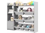 Costway Scaffale Per Bambini A 4 Livelli, Scaffale Per Giocattoli Con 8 Contenitori, 2 Ripiani E Armadietto, Scaffale Organizzatore Per Giocattoli, Capacità Di Carico 120 Kg