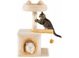 Costway Tiragraffi Piccolo, Albero Per Gatti Con Seduta In Peluche, Piattaforma A Forma Di Pesce, Grotta, Palla E Tiragraffi In Sisal, Tiragraffi In Legno Per Gatti, Mobili Per Gatti Beige