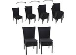 Set Di 2 Sedie In Poly Rattan HWC-G19, Sedia Da Balcone E Da Giardino, Impilabili ~ Nero, Cuscini Grigio Scuro