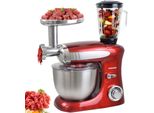 Syntrox Germany Teigknetmaschine Snilex 1300W 6,5L mit Fleischwolf rot