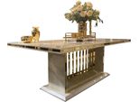 Casa Padrino Tavolo Da Pranzo Con Piano In Vetro Crema/Oro 220 X 110 X H. 78 Cm - Tavolo Da Pranzo - Tavolo Da Cucina - Mobili Da Sala Da Pranzo