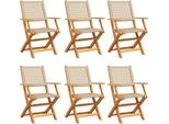 Vidaxl Sedie Da Giardino 6 Pz. Pieghevoli In Poly Rattan Beige E Legno Massiccio