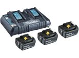 Makita Power Source Kit 3X Akku BL1850B 18V 5,0 Ah, Doppel-SchnellladegeräT DC18RD