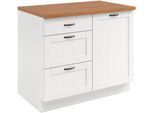 Unterschrank Home Affaire "Teramo", Weiß (Weiß, Honig), B:100Cm H:85Cm T:60Cm, Massivholz, SchräNke, Unterschrank, Breite 100 Cm, 1 TüR, 3 SchubkäSten