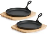 Bbq-Toro Set Di 2 Teglie In Ghisa | Ø 22 Cm, Rotonde, Con Asse Di Legno