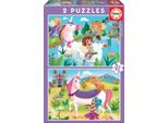 Educa 18064, Unicorni E Fate, Set Di Puzzle Da 2X20 Pezzi Per Bambini Dai 3 Anni, Favole