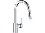 Grohe Feel - Miscelatore Monocomando Per Lavello (Bocca Alta A C, Installazione Monoforo, Doccetta Estraibile, Sistema Di Montaggio Rapido), Cromo, 31486001