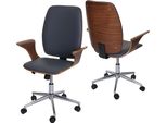 Sedia Da Ufficio HWC-C54, Sedia Girevole Direzionale, Similpelle Bentwood ~ Aspetto Noce, Rivestimento Grigio
