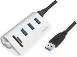 Logilink Usb 3.0 Hub 3-Port, Mit Kartenleser, Alu, Silber