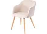 Sedia Da Pranzo HWC-D71, Sedia Da Cucina, Design Retrò, Braccioli In Tessuto/Tessuto ~ Crema-Beige