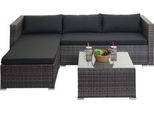 Set In Poly-Rattan HWC-F57, Set Da Balcone/Giardino/Lounge Gruppo Di Divani ~ Grigio, Cuscini Grigio Scuro Senza Cuscini Decorativi