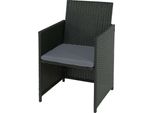Sedia Da Giardino In Poly-Rattan HWC-K35, Sedia In Vimini, Sedia Da Balcone ~ Nero, Cuscini Grigio Chiaro