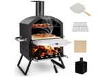 Forno Per Pizza Da Esterno Costway NP10814BK, Forno Per Pizza A 2 Strati Con Griglia, Pietra Per Pizza, Buccia Per Pizza, Coperchio Impermeabile, Maniglie Resistenti Al Calore E Gambe Pieghevoli, Nero - A