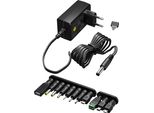Goobay 64571 Adattatore Di Alimentazione Universale (3 V - 12 V, Max. 7,2 W / 0,6 A), Nero, 1,8 M - Incl. 11 Adattatori: 7 Adattatori Cc Più USB-C™, USB-A, Usb Mini-B, Micro-Usb E Connessione Con Terminale A Vite