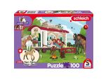 Schmidt Puzzle Schleich Falò Alla Carovana 100 Pezzi + Schleich Figura