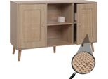 Credenza HWC-M42, Mobile Cassettiera Alta, Vani Portaoggetti, Melaminico Kubu Rattan, Aspetto Rovere