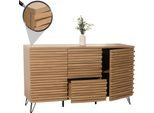 Credenza HWC-M49, Mobile Cassettiera Alta, Design 3D Scomparti, Mdf Metallo 85X142X44Cm ~ Natura