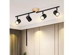 Zmh Led Faretto Da Soffitto 4 Fiamme Lampada Da Soffitto Legno GU10 Faretto Orientabile Lampada Da Soggiorno Vintage Nero Per Soggiorno Cucina Senza Lampadine