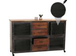 Credenza HWC-N28, Cassettiera, Rotelle 4 Cassetti, Struttura 3D Industriale Retro In Metallo Legno 90X150X40Cm ~ Nero, Marrone
