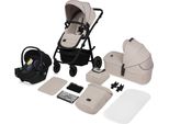 Lionelo Amber Plus - Passeggino 3 In 1 - Set Sportivo, Seduta, Navicella Fissa, Seggiolino Auto, Borsa, Zanzariera, Parapioggia - Beige Sand