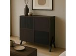 Cassettiera HWC-O40, Credenza Credenza Alta Con Ante Portaoggetti, Mdf Metallo Melaminico 94X79X40Cm ~ Aspetto Noce