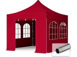 Toolport 3X3M Gazebo Pieghevole Con Laterali (Finestre), Premium Acciaio, Rosso