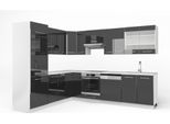 Vicco Cucina Angolare Completa Fame-Line, 227 X 287 Cm , Pt Marmo, Antracite Lucido/Bianco