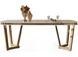 Casa Padrino Tavolo Da Pranzo Bianco/Oro 207 X 104 X H. 78 Cm - Tavolo Da Cucina Rettangolare - Mobili Da Sala Da Pranzo