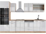 Vicco Cucina Componibile R-Line, 300 Cm Con Armadio Alto, Pt Rovere, Bianco Lucido/Oro Power Oak