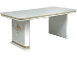 Casa Padrino Tavolo Da Pranzo Art Deco Bianco / Oro - Tavolo Da Cucina In Legno Massiccio Fatto A Mano Con Vetro A Specchio - Mobili Per Sala Da Pranzo Art Deco