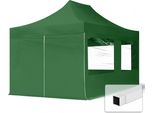 Toolport 3X4,5M Gazebo Pieghevole Con Laterali (Finestre Panoramiche), Economy Acciaio, Verde Scuro