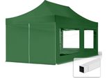 Toolport 3X6M Gazebo Pieghevole Con Laterali (Finestre Panoramiche), Economy Acciaio, Verde Scuro
