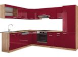Vicco Cucina Angolare Completa R-Line, 287 X 60 Cm , Pl Rovere, Rosso Lucido/Rovere Dorato/Quercia Dorata