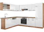 Vicco Cucina Angolare Completa R-Line, 227 X 287 Cm , Pt Rovere, Bianco Lucido/Oro Power Oak