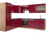 Vicco Cucina Angolare Completa Fame-Line, 227 X 287 Cm , Pt Antracite, Bordeaux Lucido/Rovere Dorato