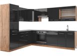 Vicco Cucina Angolare Completa Fame-Line, 227 X 287 Cm , Pt Antracite, Antracite Lucido/Oro Power Oak