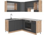 Vicco Cucina Angolare Completa Fame-Line, 160 X 190 Cm , Pt Marmo, Antracite Country House/Oro Kraft Oak