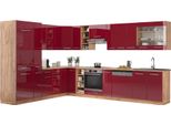 Vicco Cucina Angolare Completa Fame-Line, 257 X 347 Cm Senza Piano Di Lavoro, Bordeaux Lucido/Rovere Oro