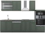 Vicco Cucina Componibile Fame-Line, 300 Cm Con Armadio Alto, Pt Antracite, Verde-Oro Country House/Antracite